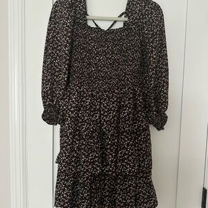 Smocked Floral Black Dress